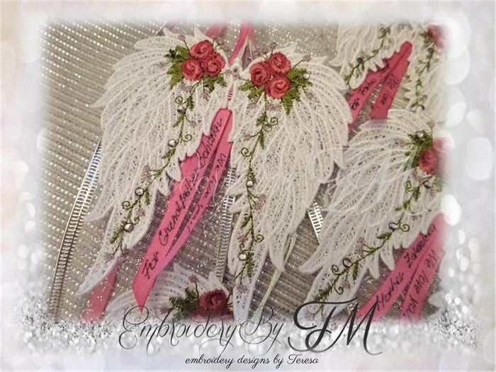 Wings with roses FSL/ two sizes / with loop and without loop
