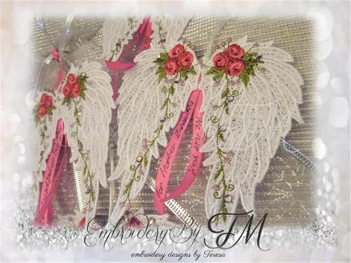 Wings with roses FSL/ two sizes / with loop and without loop