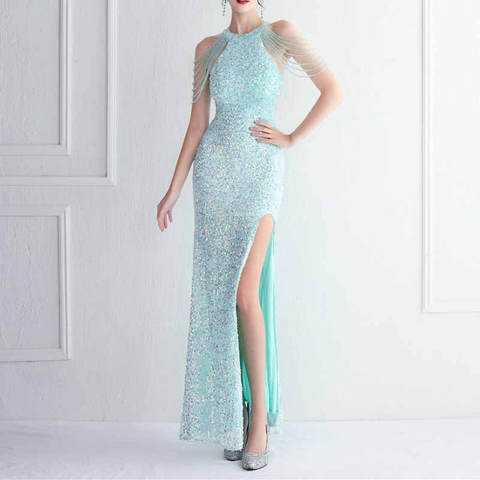 Women Wedding Sequin Dress Sleeveless Maxi Long Dress Formal Evening Prom Gowns S-4XL