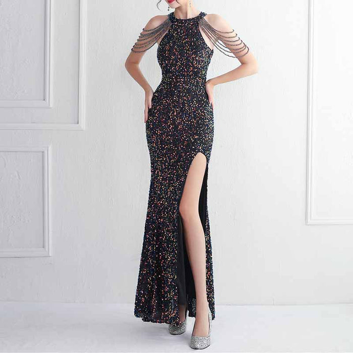 Women Wedding Sequin Dress Sleeveless Maxi Long Dress Formal Evening Prom Gowns S-4XL