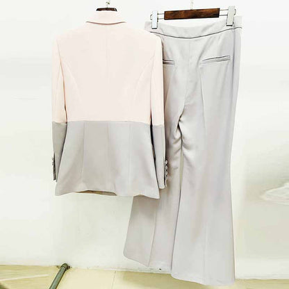 Women's 2 Piece Suit Contrast Suit Trousers Set long sleeve Blazer Pantsuits