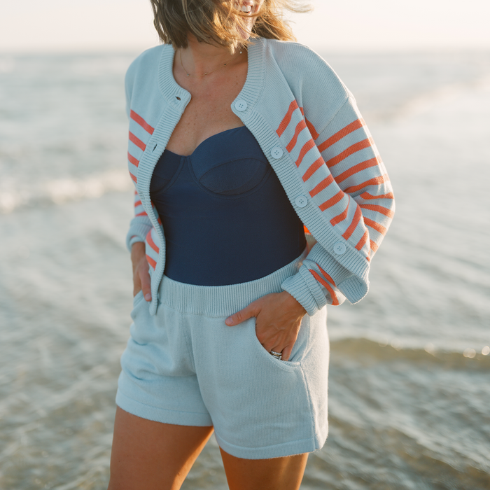 women's light blue knit short