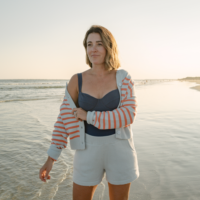 women's light blue knit short