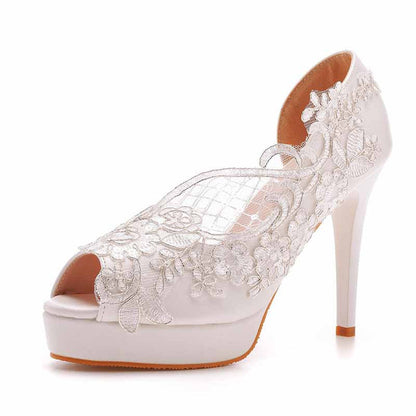 Womens Open Toe Lace Wedding Shoes Bridal Platform Sandals