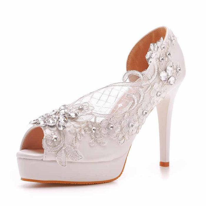 Womens Open Toe Lace Wedding Shoes Bridal Platform Sandals