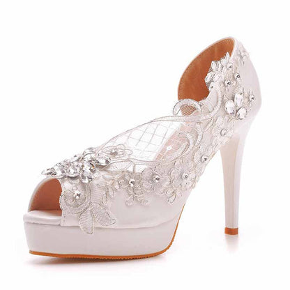 Womens Open Toe Lace Wedding Shoes Bridal Platform Sandals
