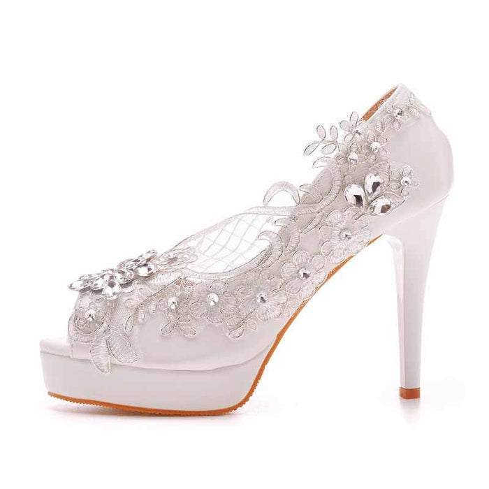 Womens Open Toe Lace Wedding Shoes Bridal Platform Sandals