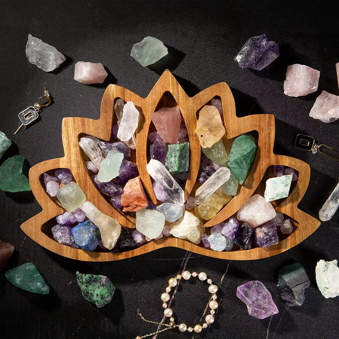 Wooden Crystal Stone Lotus Shape Tray 🇨🇳