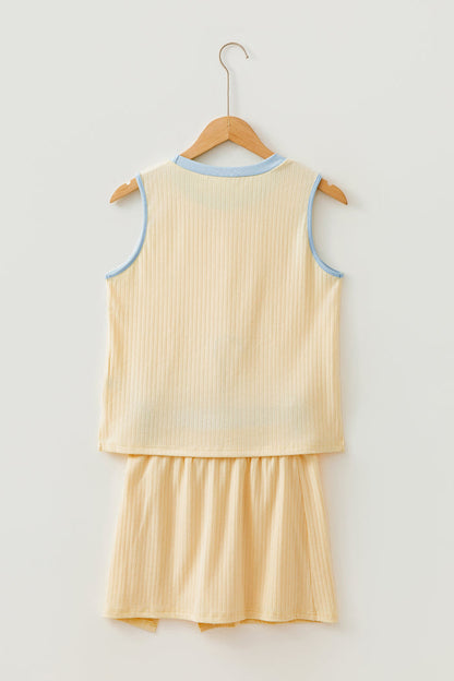 Yellow Contrast Trim Ribbed Tank Split Skort 2pcs Set 🇺🇸