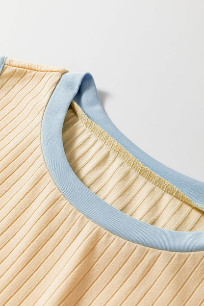 Yellow Contrast Trim Ribbed Tank Split Skort 2pcs Set 🇺🇸